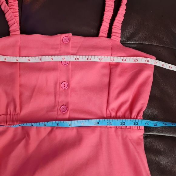 L'Academie The Sabine Button Front Midi Dress Stretch Knit Calypso Coral Pink M - Picture 15 of 16